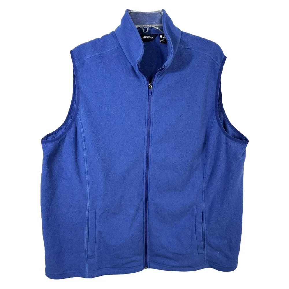 Lands' End Plus Size 2X Fleece Vest Blue Full Zip Sleeveless Winter Outdoor 263